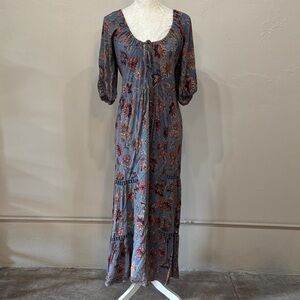 Angie Tie-Back Keyhole Maxi Dress Size M Floral Blue NWT Puff Sleeve Romantic